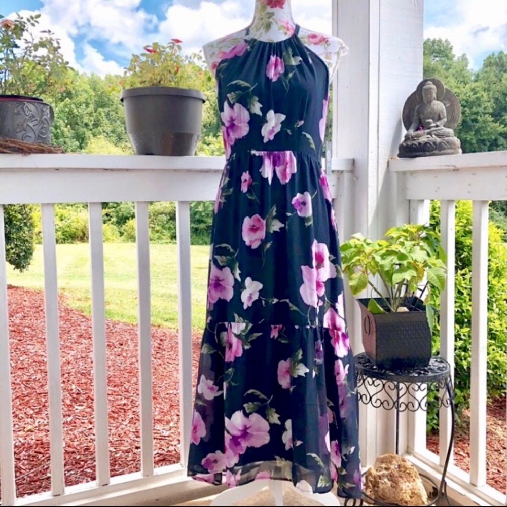 Vince Camuto Floral High Neck Maxi Dress